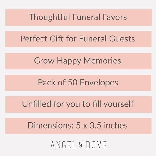 Angel & Dove 50 Funeral Favor Envelopes, 'Grow Happy Memories', Unfilled, Gift for Guests