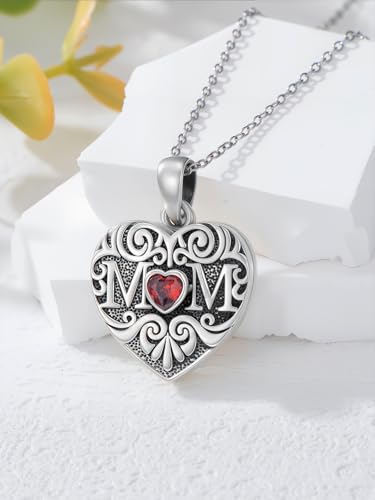 Midari Personalized Heart Locket Necklace That Hold 2 Pictures 925 Sterling Silver Oxidized Photo Necklace Memory Custom Photo Lockets Necklaces Jewelry Gifts for Family Women Lover Mom Dad - color: MOM, style: Locket+Photo+Text