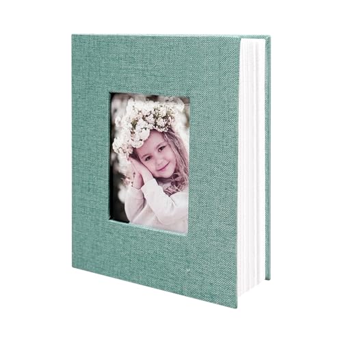 Photo Album 4x6 100 Pockets, Linen Cover Top Loader Vertical, Slip-in Picture Green Pockets Albums for Wedding, Family, Anniversary, Baby, Vacation - color: Green, size: 100 Pockets