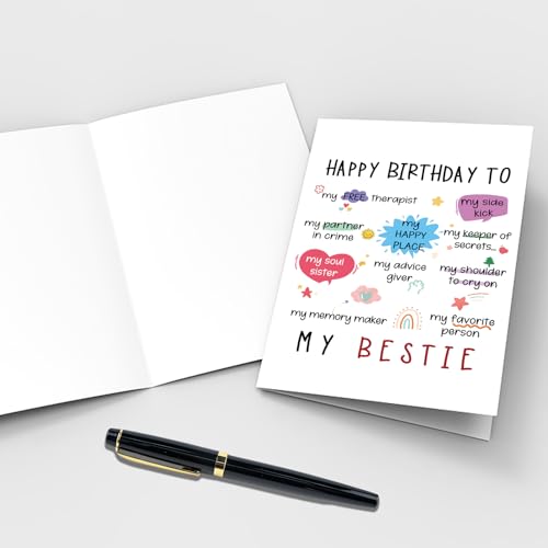 Qiliji Funny Bestie Birthday Card, Best Friend Birthday Card for Women, Happy Birthday Card for Bestie, Birthday Card for Friend BFF Sister - color: Bestie Birthday