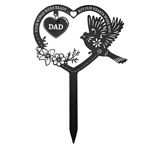 Grave Decorations for Cemetery, Dad Memorial Grave Marker, Heart Metal Plaque Stake for Grave and Gravesite, Weather-Resistant Outdoor Remembrance Decor - color: Dad-C