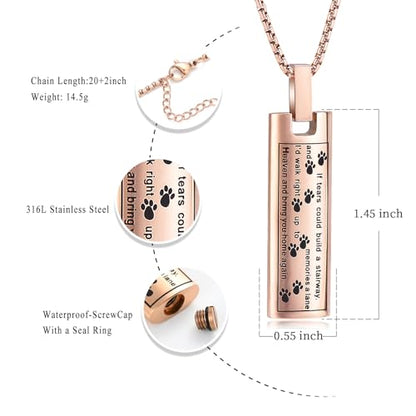Oinsi Pet Urn Necklace for Ashes Stainless Steel Cremation Jewlery Paw Print Keepsake Memorial Ashes Necklace for Dogs Cats - color: Rose Gold