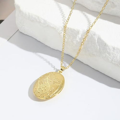 YOUFENG Love Heart Flower Locket Necklace that Holds Pictures Photo Locket Birthday Gifts - style: Flower Golden