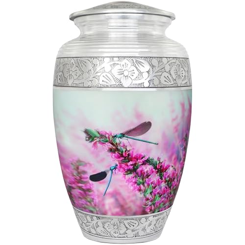 NANIURN Pink Urns for Human Ashes, Large Dragonfly Cremation Urn for Adults | Urn for Ashes for Women with Pink Flowers, Large Funeral and Burial Urn for Home, Niche or Columbarium Memorial Display - color: Pink