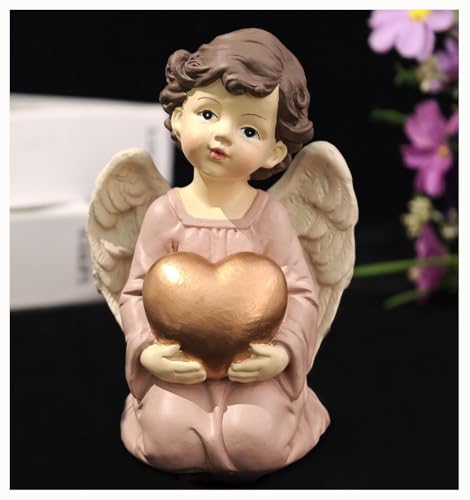 Guardian Angel Figurine Holding Gold Heart | Painted Resin Keepsake For Mom, Daughter, Sister, Friend, Desk, Shelf, Nightstand, Prayer Corner And Gift Occasions - size: 3.7"H