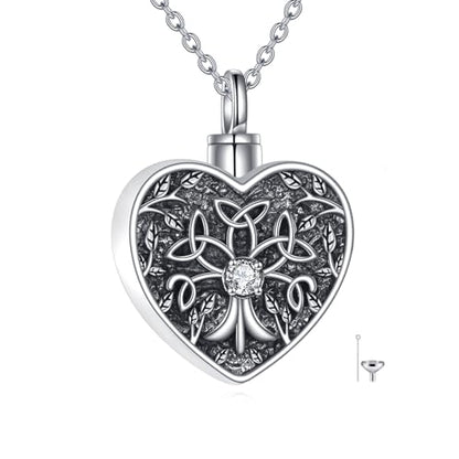 Tree of Life Urn Necklace for Ashes, S925 Sterling Silver Hummingbird/Cross/Love Heart Pendant Cremation Jewelry with Funnel Filler Memorial Keepsake Gifts for Women Men - color: Celtic Tree of Life Urn Necklace