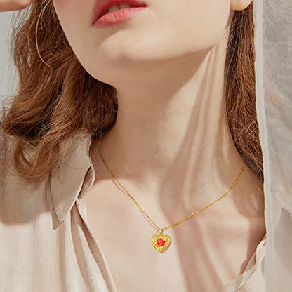 SOULMEET Sunflower/Rose/Daisy Heart Locket Necklace That Holds Pictures Keep Someone Near to You Sterling Silver/Gold Personalized Photo Locket Gift - style: A4-Gold enamel rose locket+photo+text