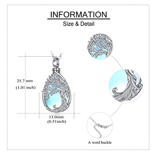 ONEFINITY Tree of Life Urn Necklaces for Ashes 925 Sterling Silver Tree of Life Crystal Cremation Jewelry for Ashes Memory Jewelry for Women Men - style: Moonstone