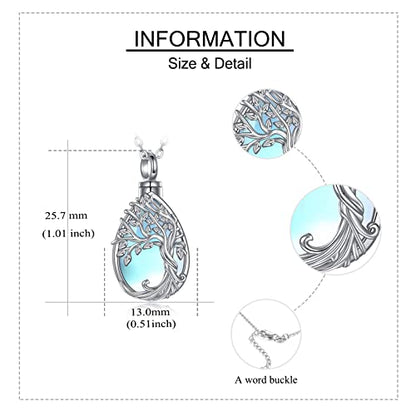 ONEFINITY Tree of Life Urn Necklaces for Ashes 925 Sterling Silver Tree of Life Crystal Cremation Jewelry for Ashes Memory Jewelry for Women Men - style: Moonstone