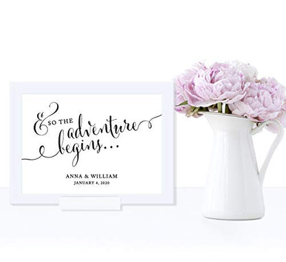 Andaz Press Personalized Wedding Framed Party Signs, Formal Black and White, 5x7-inch, And So The Adventure Begins, 1-Pack, Includes Frame, Custom Made Any Name - color: Custom Adventure Begins