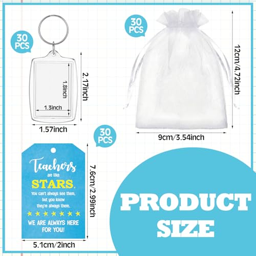 30 Sets Back to School Acrylic Photo Frame Keychain Rectangle Picture Insert Keychain with Writable Labels and Organza Bags - style: Teacher