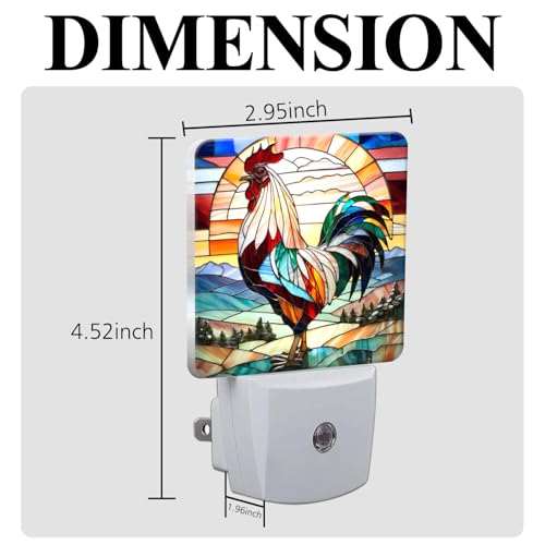 Rooster Stained Glass Night Lights Plug into Wall for Room, Rooster Night Light LED for Bedroom - color: Rooster
