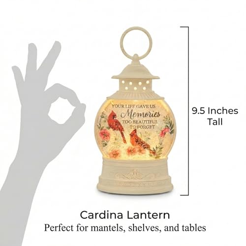 The Bridge Collection - "Memories LED Glitter Lantern with Cardinals and Floral Design - Rememberance Home Accent Light - Bereavement Gift for Lost Loved One