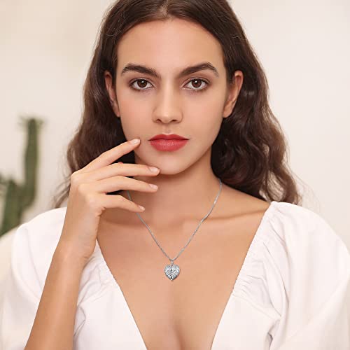 Bestyle Sterling Silver Heart Locket Necklace for Women, Dainty Cute Small Heart Locket Pendant in Gold/Rose Gold/Silver, Love Statement Jewelry Gift for Mother Wife - color: D1. Angel Wing-Silver-Locket Only, NO Custom
