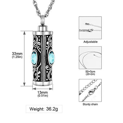 XIUDA Crystal Cremation Urn Necklace for Ashes Keepsake Stainless Steel Memorial Pendant with Flower - color: Water Blue