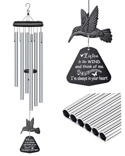 Sympathy Wind Chimes for Outside Deep Tone, Memorial for Loss of Loved One Prime, Bereavement Condolence Remembrance Funeral Gifts for Grieving Friends Loss of Mother Father - size: E-Silver Hummingbird