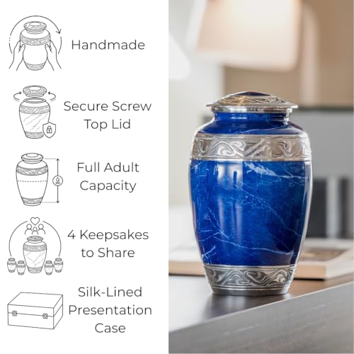 GR8 Keepsakes Classic Blue Marble-Finish Cremation Urn Set - color: Blue