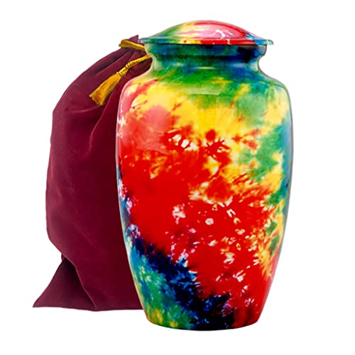 Tie-Dye Cremation Urn for Ashes - Large Memorial Urn for Human Ashes Adult Female & Male | Decorative Burial Urn for Women & Men | Funeral Cremation Urn with Velvet Bag - size: Large (Single)