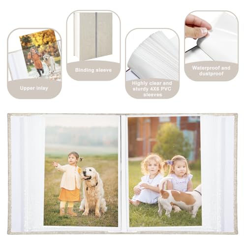 Photo Album 4x6 100 Pockets, Linen Cover Top Loader Vertical, Slip-in Picture Beige Pockets Albums for Wedding, Family, Anniversary, Baby, Vacation - color: Beige, size: 100 Pockets