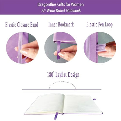 Dragonfly Gifts Women, Inspirational Encouragement Dragonfly Gift Ideas | Hardcover Notebook Gold Foil 200 Pages A5 Lined, Dragonfly Themed Gift for Dragonfly Lover Friend Birthday Holiday Christmas - color: Purple