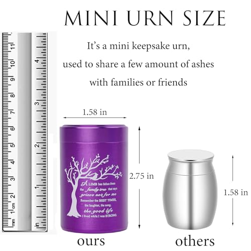 Small Urns for Ashes - Set of 4，2.7 inch Aluminium Mini Urns, Cremation Urns for Human Ashes, Ashes Holder, Small Keepsake urns-A Limb has Fallen from The Family Tree, Purple - size: Tree-Purple