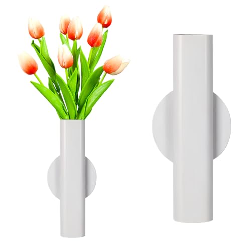 Self Adhesive Wall Vase Metal Tube Decoration Holder Used to Display Dried Flower, Faux Flowers, Fake Flowers, Also Suitable for Cemetery Memorial Decoration (1 Pcs White) - color: 1 Pcs White