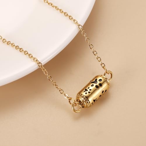 Pet Cremation Jewelry Stainless Steel Paw Print Tube Urn Necklace For Cat Dog Ashes Necklace For Women Keepsake With Filling Kits - color: Gold Necklace