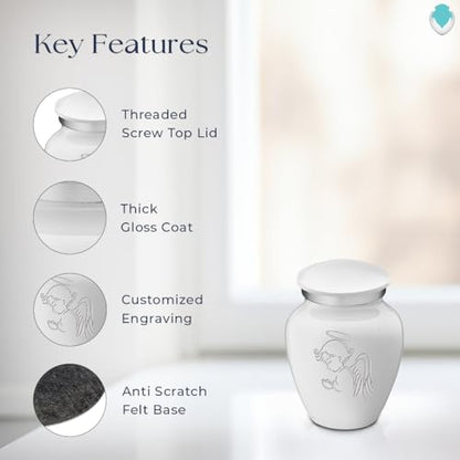 Geturns Embrace Keepsake Personalized Angel Cremation Urns for Human Ashes I White Funeral Urn for Men and Women with Double Side Engraving I 3.5 lbs - color: White