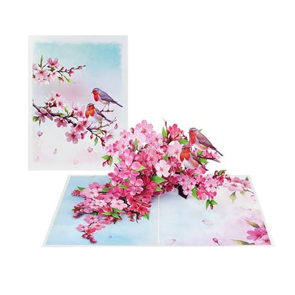 iGifts And Cards Cherry Blossom 3D Pop-Up Card – In Full Bloom 6"x8" | Robins, Pink Flowers, Nature-Inspired Greeting, Mother, Friend, Daughter, Spring Keepsake, Thinking of You Memento, Notecard - color: Cherry Blossom Robins
