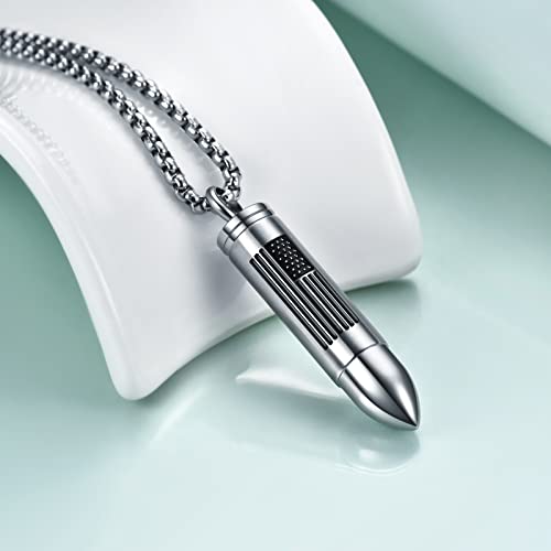 Rnivida Stainless Steel Urn Ashes Pendant Necklace with Cross Bible Verse, Urn Necklace for Men - color: American Flag - A