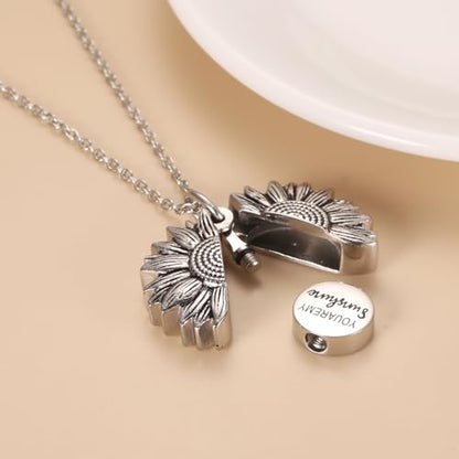 Sunflower Cremation Urn Jewelry For women - color: Silver