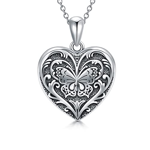SOULMEET Personalized Butterfly Locket Necklace That Holds Up to 2 Pictures, Memorial Insects Silver Butterfly Photo Locket Custom Any Photo Healing Gift - color: A-Black, style: Locket Necklace Only