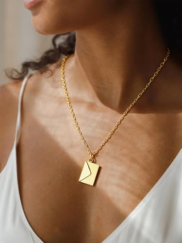 FindChic Locket Necklace for Women Custom Photo Memorial Gifts Multi-Shaped - color: Gold-Envelope