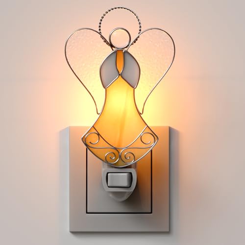 Stained Glass Guardian Angel Night Lights Plug in,Yellow Color - color: Angel Night Light-Yellow
