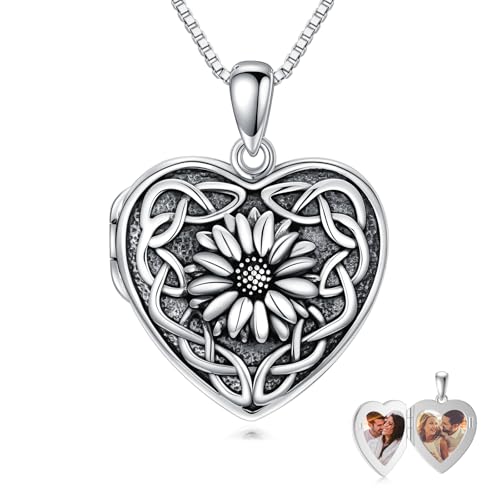 Dorunmo Locket Necklace 925 Sterling Silver Pictures Photo Keep Someone Near to You Custom Lockets Mother's Day Jewelry Personalized Photo Locket Gifts - color: B-Sunflower-Celtic, style: Locket Only