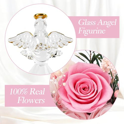 Casaido Mothers Day Rose Gifts for Women, 7" Pink Preserved Roses Flowers in Glass Angel Figurine, Birthday Gift for Mom Wife Grandma, Eternal Rose for Valentines Christmas Anniversary - color: Pink