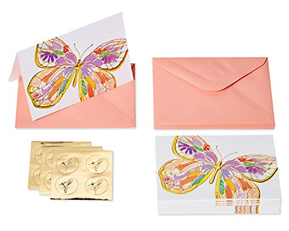 Papyrus Blank Cards with Envelopes, Bold Butterfly (12-Count) - color: peach, pink, purple, yellow
