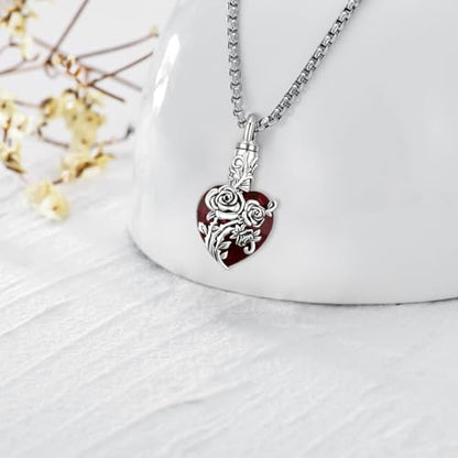 Urn Necklace for Ashes for Women/Men 925 Sterling Silver Cremation Jewelry w/Funnel Filler Memorial Jewelry Gifts - color: A-Rose (Crystal-Red), style: Non - Customized