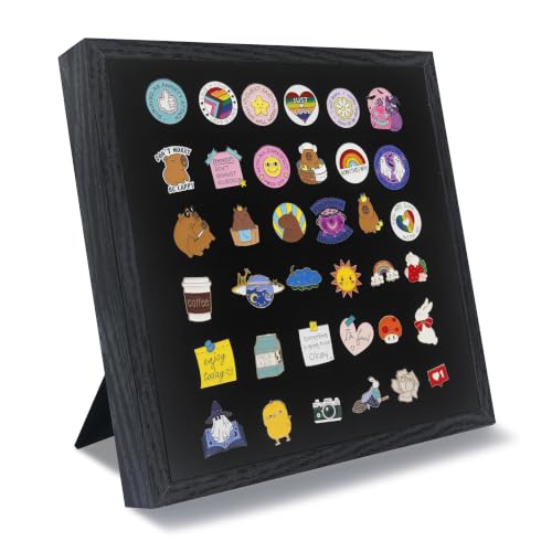 GMFrames 11x11 Enamel Pin Display Case, Pin Collection Display Frame with Real Glass, Shadow Box for Wall and Tabletop, Pin Holder Black - color: Black, size: 11x11