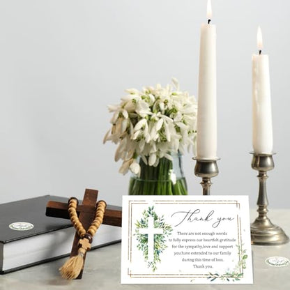 FYSUIMU 24 Pcs Funeral Thank You Cards with Envelopes & Stickers 4×6 Inch Watercolor Eucalyptus Leaves Sympathy Bereavement Card for Memorial Service Family Friends Loved Ones Celebration of Life
