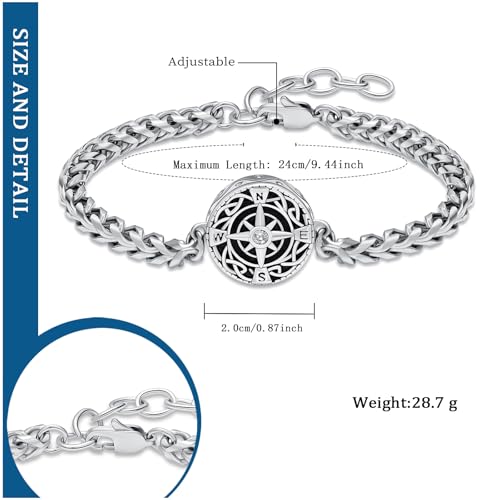 constantlife Compass Urn Bracelet for Ashes Stainless Steel Adjustable Link Bangle Cremation Keepsake Loved Ones Memorial Jewelry for Women Men - color: Customize