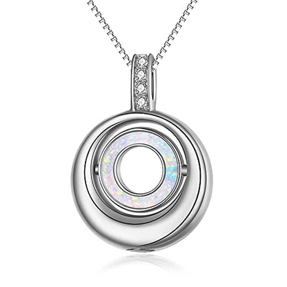 WINNICACA Cremation Jewelry for Ashes Locket Ashes Necklace Urn Necklace for Women Sterling Silver Cremation Necklace for Ashes Fine Keepsake Picture Necklace Memorial Jewelry - style: C02-Circle of Life Urn Necklace(Created Opal)