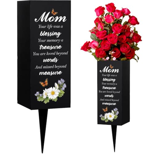 WEBEEDY Cemetery Vases for Grave Mom Memorial Graves Flower Holder with Spike Butterfly Flower Grave Decorations for Cemetery Sympathy Gift for Mother Happy Heavenly Birthday, 3.1x7.9 Inch,1 pc