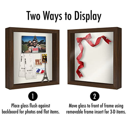 Americanflat 11x11 Shadow Box Frame with Shatter-Resistant Glass - Silhouette Collection - Large Shadow Box Display Case for Tabletop and Wall Display - Walnut with Soft Felt Back | Shatter-resistant glass, 1.5 inch interior depth, displays keepsakes, med