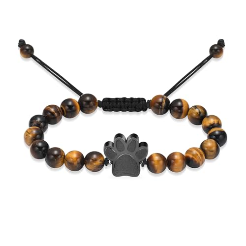 constantlife Cremation Bracelet for Pets Ashes - Dog Paw Pendant Bangle Stainless Steel Memorial Urn Jewelry - color: Tiger Stone-Black