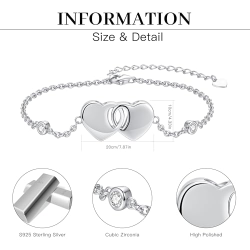 Double Urn Bracelets for Ashes for Women: Sterling Silver Dual Cremation Charms Bracelet Jewelry Hold Two Ashes - Burial Memorial Keepsakes Charms Jewelry Gifts for Loved Ones - style: Double Heart