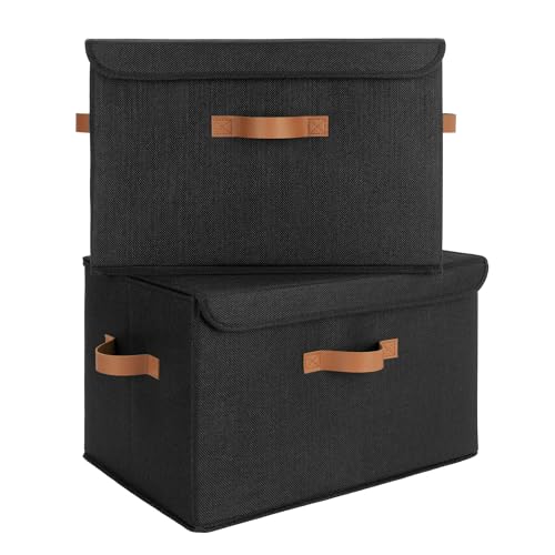 GRANNY SAYS Memory Keepsake Storage Box, Fabric Storage Bins with Lids | Flip-Top Lid, Collapsible, Stackable, 3 Handles, Ideal for Closet Clothes Blanket Toys, Extra Large, Black, 2-Pack - color: Black, size: Extra Large-2 Pack