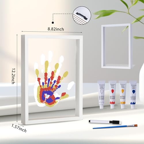 CHERRY CHEERS Family Handprint Kit, DIY Craft Keepsake Wooden Frame, Endless Gift Set, Non-Toxic Paints, Transparent Sheets (White) - color: White