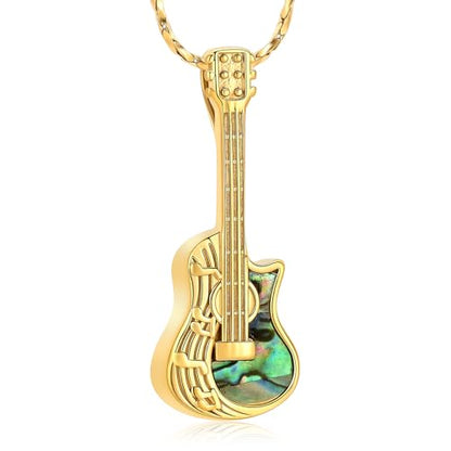 Imrsanl Guitar Urn Necklace Cremation Jewelry for Ashes | Ashes Holder Pendant, Funeral Keepsake, Memorial Gifts of Loss Loved Ones, For Women Men Guitarist - color: Gold
