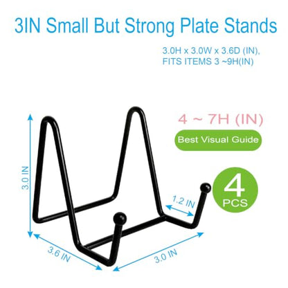 4PCS Iron Plate Stands for Display 3 Inch, Metal Frame Holders for Picture | Solid Black Iron Easel Holder, Perfect for Decorative Plate, Book, Photo Easel - size: 4PCS 3IN